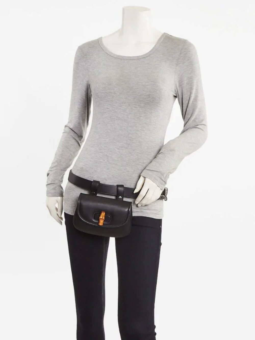 Gucci Black Smooth Leather Bamboo 1947 Mini Belt Bag